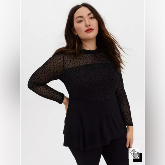 Black Star Mesh & Premium Ponte Peplum Top - Picture 3 of 9